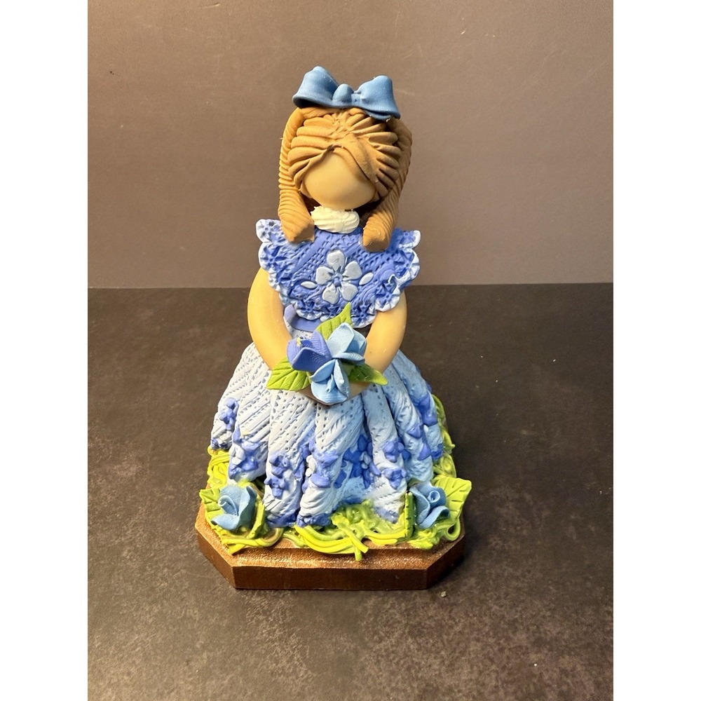 Faceless Hand Made Clay Doll -Dominican Republic -Flowers Figurine
